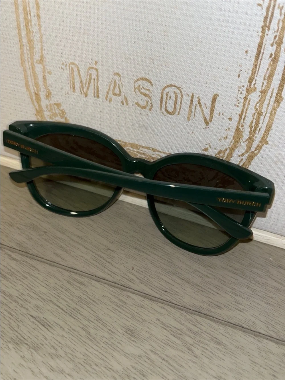 Tory Burch Dark Green Cat-Eye Sunglasses with Gold Accents